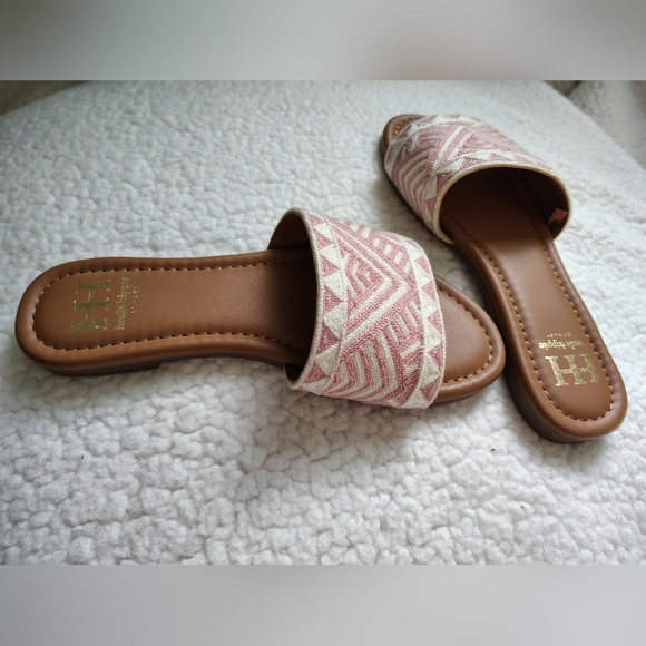 *NWOT* Haute Hippie Women's Size 7.5 Pink White Tan Slip-on Sandals Knit Design - Picture 6 of 6